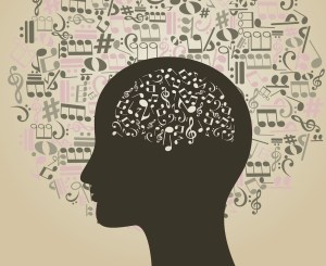 Musical notes round a head of the person. A vector illustration